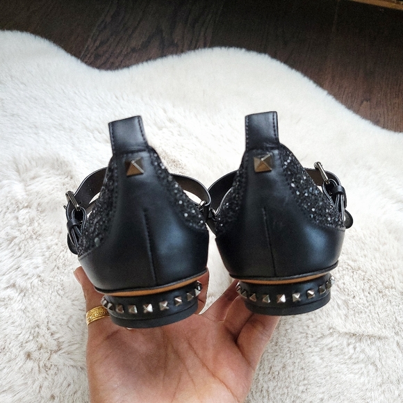 Valentino Garavani Rockstud Glitter Harness Strappy Leather Ballerina Fl… - Picture 7 of 12